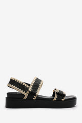 Telma Flatform Sandal With Velcro Straps In Black