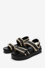 Telma Flatform Sandal With Velcro Straps In Black