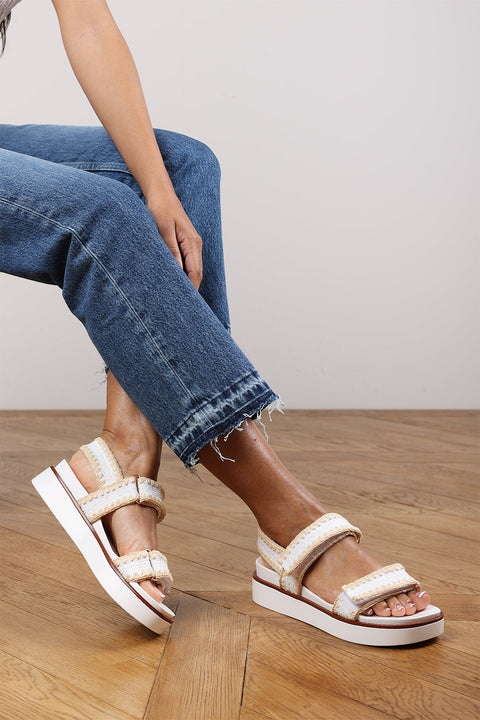 Telma Flatform Sandal With Velcro Straps In White