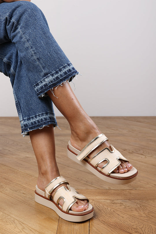 Osana Slider Flatform Sandals With Cutout Straps In Biege