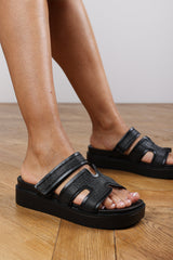 Osana Slider Flatform Sandals With Cutout Straps In Black