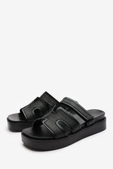 Osana Slider Flatform Sandals With Cutout Straps In Black