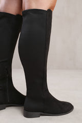 DIEM STRETCH WIDE CALF OVER THE KNEE BOOTS IN WIDE E FIT IN BLACK SUEDE