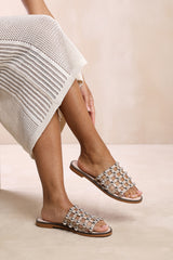 KELLIE WIDE FIT SLIDER SANDALS WITH CAGED STUDDED DETAILING IN NUDE FAUX LEATHER