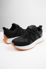 MOMENTUM RUNNER SNEAKER TRAINERS WITH SUEDE DETAIL IN BLACK FAUX LEATHER