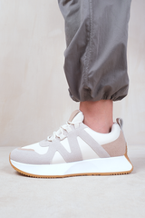 MOMENTUM RUNNER SNEAKER TRAINERS WITH SUEDE DETAIL IN CREAM FAUX LEATHER