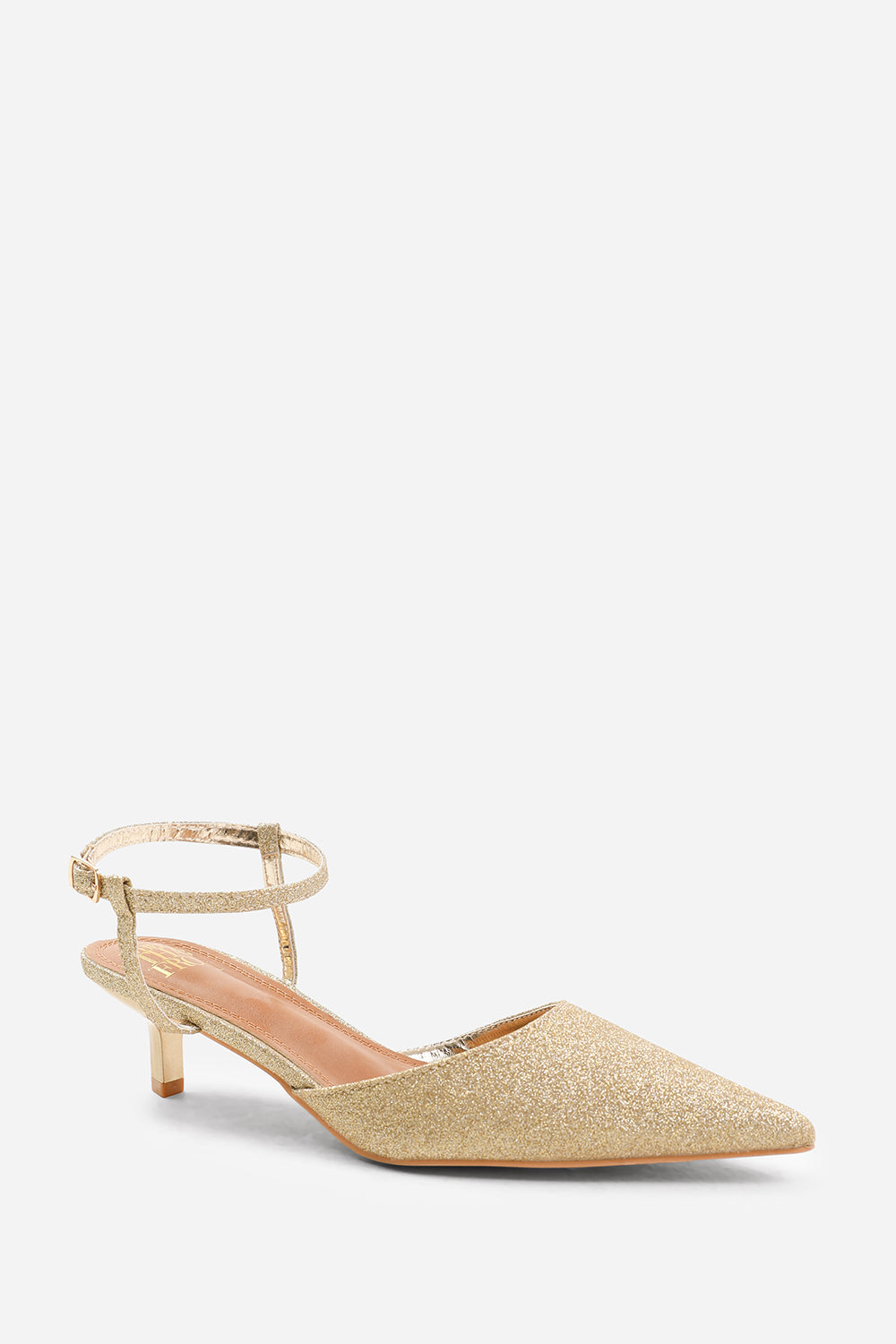 Gold glitter kitten heels deals