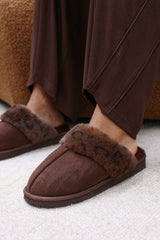 Comfort Brown Leopard Faux Fur Trim Mule Slipper