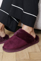 Comfort Burgundy Faux Fur Trim Mule Slipper