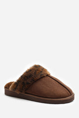 Comfort Brown Leopard Faux Fur Trim Mule Slipper