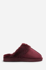 Comfort Burgundy Faux Fur Trim Mule Slipper