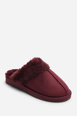 Comfort Burgundy Faux Fur Trim Mule Slipper