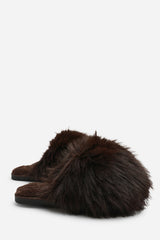 Keira Extreme Fluffy Oversized Faux Fur Slippers In Dark Brown