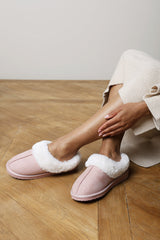 Inaya Pink Mule Slippers With Faux Fur Collar Trim