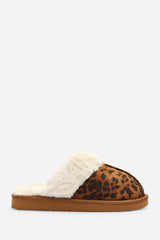 Drinae Leopard Faux Suede Fur Trim Mule Slippers
