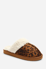 Drinae Leopard Faux Suede Fur Trim Mule Slippers
