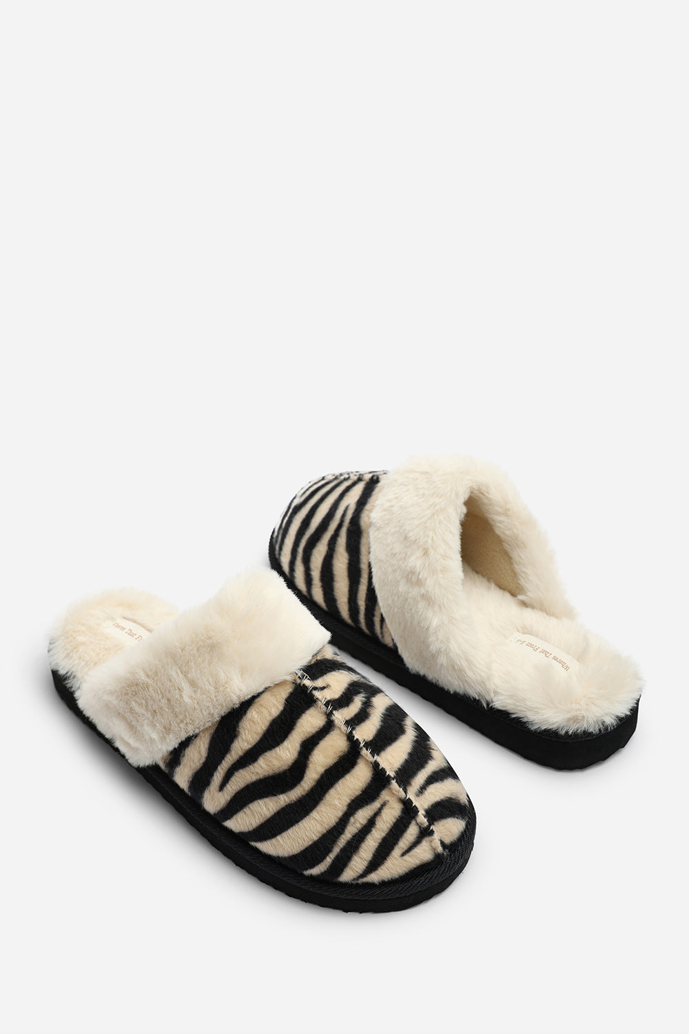 Delsa Zebra Faux Fur Trim Mule Slippers