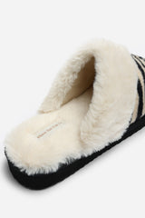 Delsa Zebra Faux Fur Trim Mule Slippers