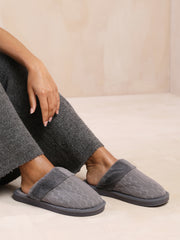 CUDDLE KNITTED FUR TRIM SLIPPERS IN GREY