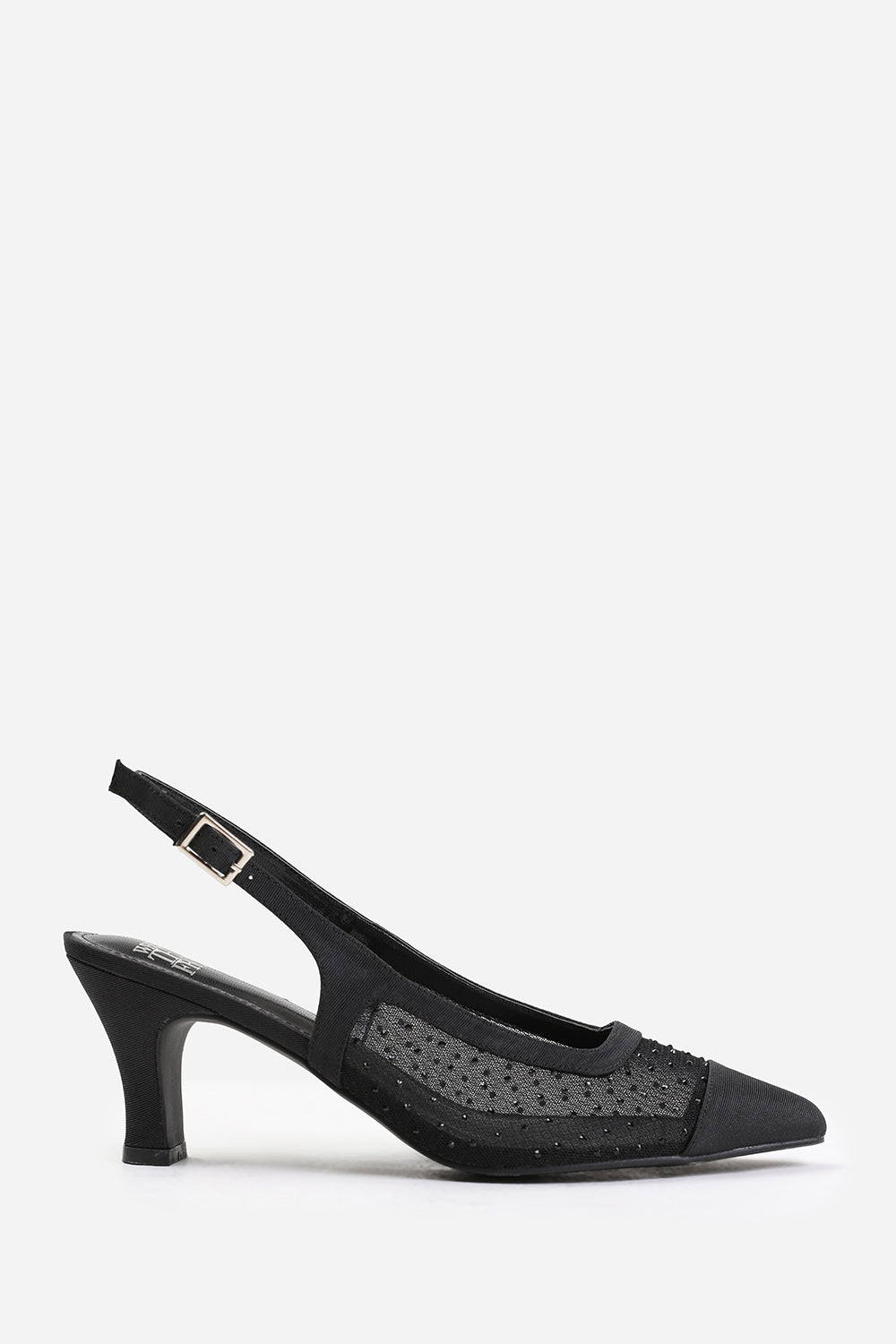 ASPEN DIAMANTE MESH POINTED HEEL WITH SLINGBACK STRAP IN BLACK SATIN