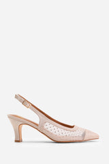 ASPEN DIAMANTE MESH POINTED HEEL WITH SLINGBACK STRAP IN CHAMPAGNE SATIN