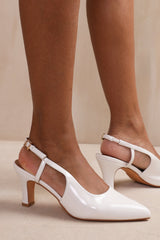 MILOS WIDE FIT POINTED TOE SLINGBACK LOW HEEL IN WHITE PATENT