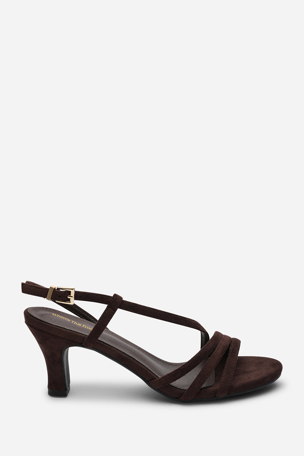 Mykonos Multi Strap Slingback Dark Brown Suede Low Block Heel