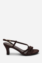 Mykonos Multi Strap Slingback Dark Brown Suede Low Block Heel