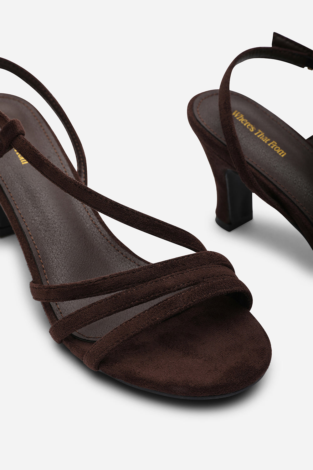 Mykonos Multi Strap Slingback Dark Brown Suede Low Block Heel