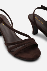 Mykonos Multi Strap Slingback Dark Brown Suede Low Block Heel