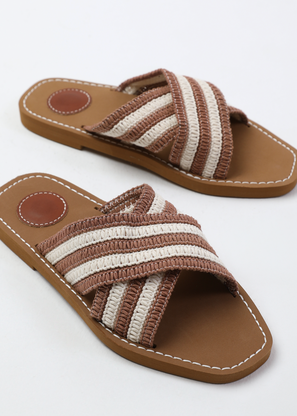 ARIZONA STRIPED CROSS OVER CROCHET STRAP IN MOCHA