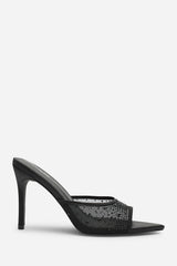 Qorelle Black Mesh Mules With Diamante Detail