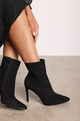 Jemima Black Suede Pointed Toe Stiletto Ankle Boots