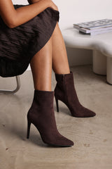 Jemima Dark Brown Suede Pointed Toe Stiletto Ankle Boots