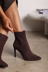 Jemima Dark Brown Suede Pointed Toe Stiletto Ankle Boots
