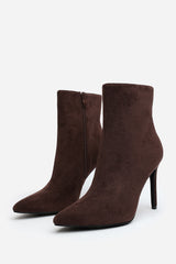 Jemima Dark Brown Suede Pointed Toe Stiletto Ankle Boots
