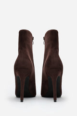 Jemima Dark Brown Suede Pointed Toe Stiletto Ankle Boots