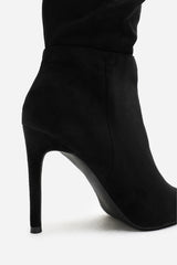 Goldie Slouch Pointed Toe Black Suede Knee High Heeled Boot