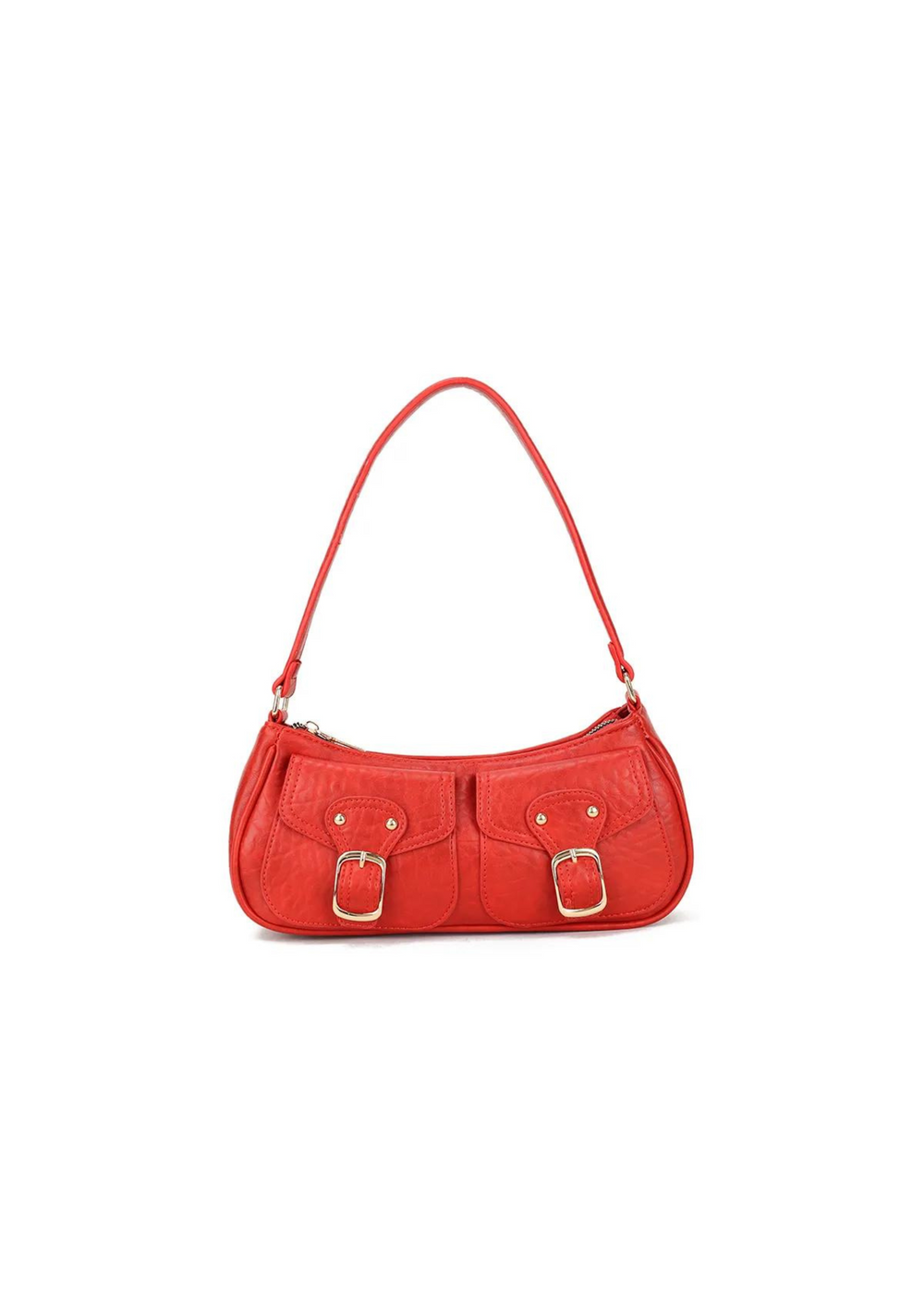 BENNE SATCHEL WITH GOLD BUCKLES IN RED FAUX LEATHER