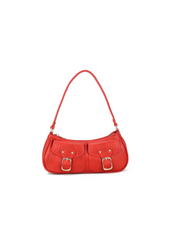 BENNE SATCHEL WITH GOLD BUCKLES IN RED FAUX LEATHER