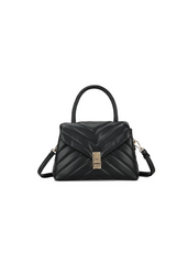 AURI TOP HANDLE BAG WITH BUCKLE DETAIL IN BLACK FAUX LEATHER