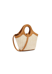 SHUTTER SMALL TOP HANDLE BUCKET BAG IN BROWN FAUX LEATHER