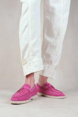 PEGASUS SLIP ON TRIM LOAFERS WITH ACCESSORY DETAILING IN FUCHSIA SUEDE