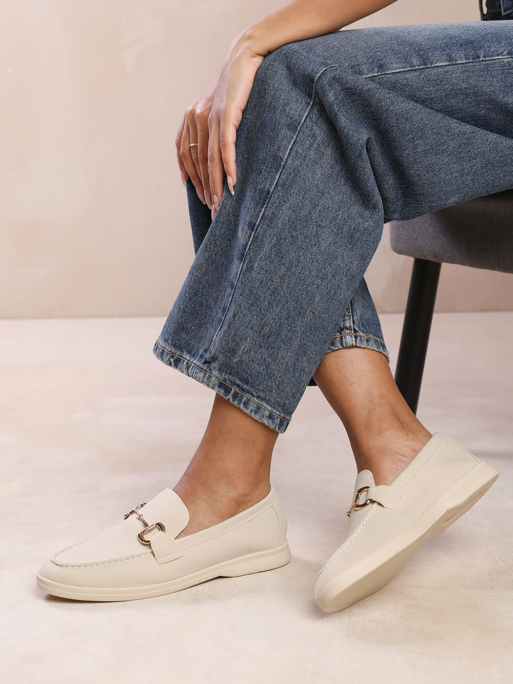 ITALY SLIP ON LOAFER WITH METAL DETAILING IN BEIGE SUEDE