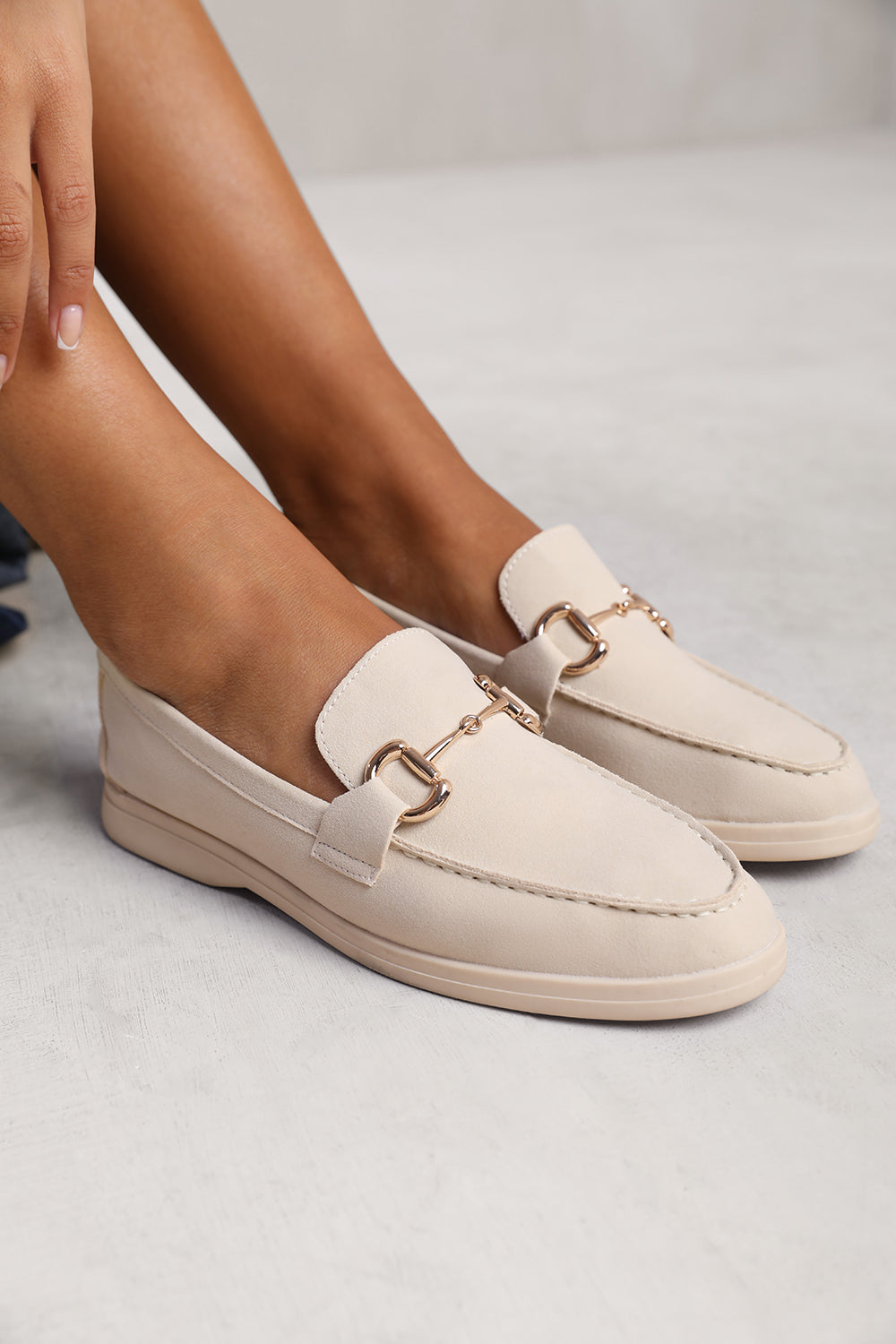 ITALY SLIP ON LOAFER WITH METAL DETAILING IN BEIGE SUEDE