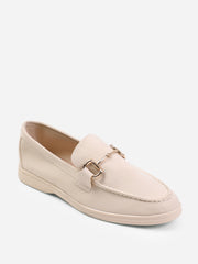 ITALY WIDE FIT SLIP ON LOAFER WITH METAL DETAILING IN BEIGE SUEDE