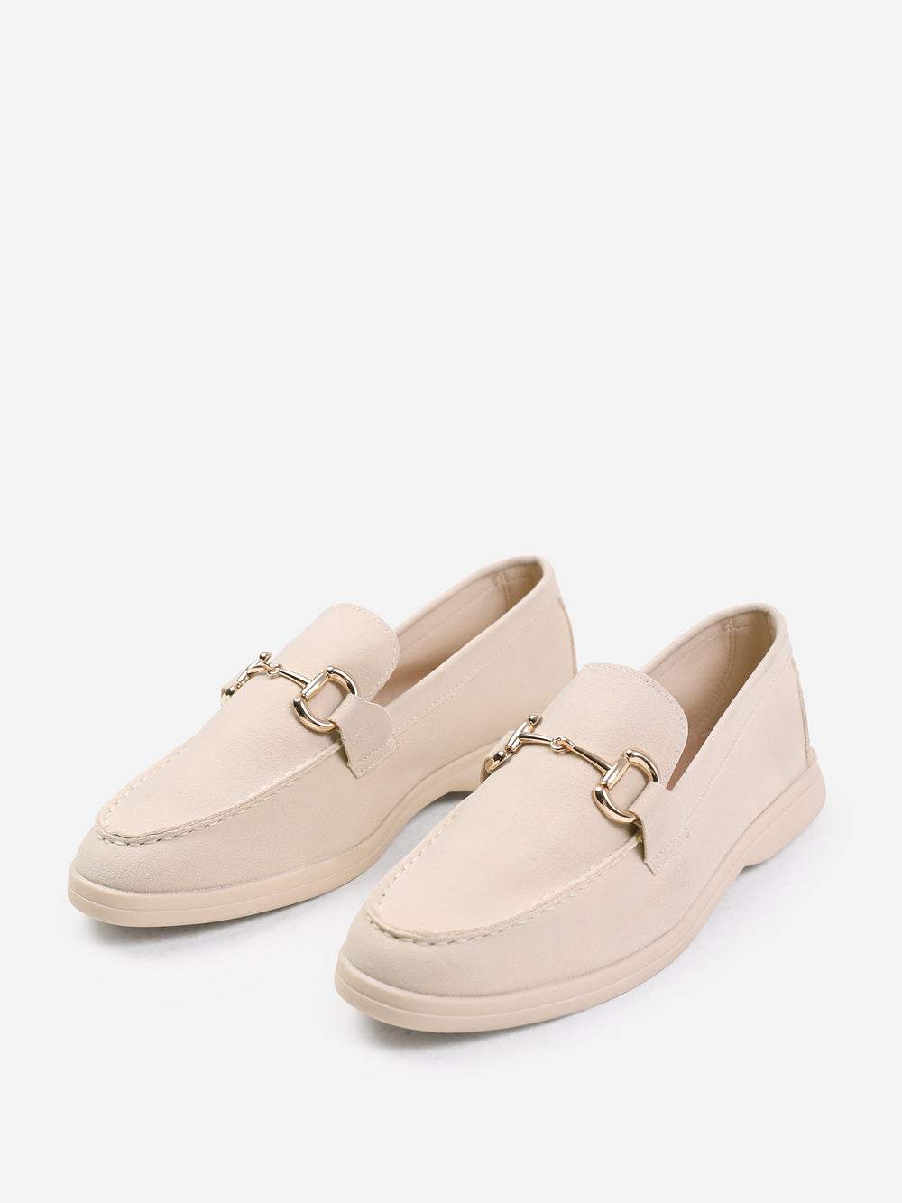 ITALY WIDE FIT SLIP ON LOAFER WITH METAL DETAILING IN BEIGE SUEDE