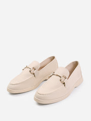 ITALY SLIP ON LOAFER WITH METAL DETAILING IN BEIGE SUEDE