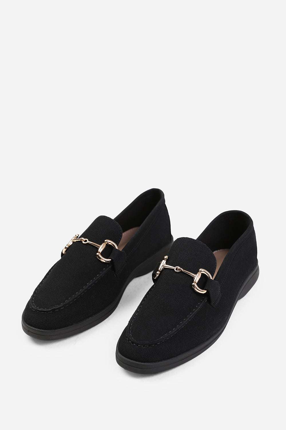 ITALY SLIP ON LOAFER WITH METAL DETAILING IN BLACK SUEDE