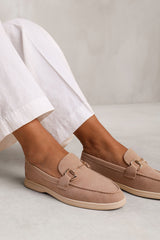 ITALY SLIP ON LOAFER WITH METAL DETAILING IN KHAKI SUEDE